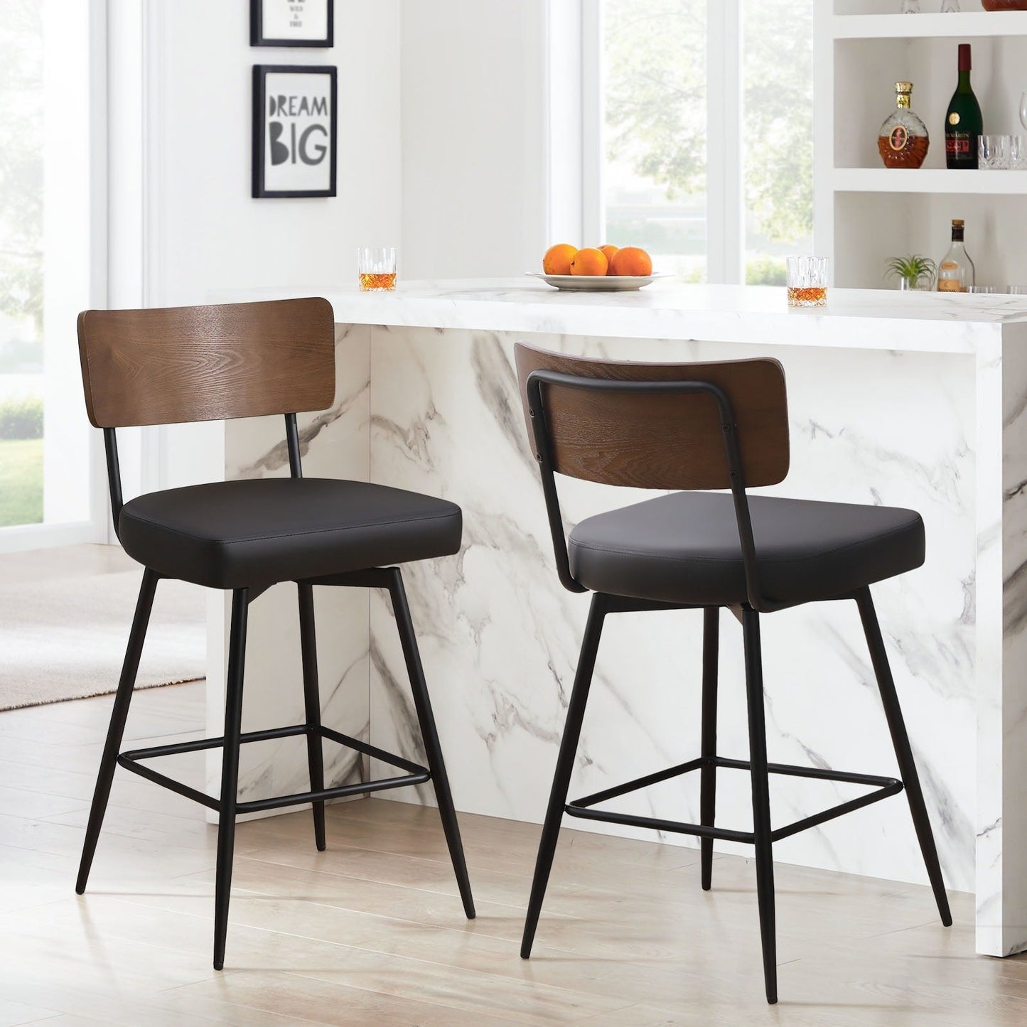 Tabourets de bar/compteur pivotants à revêtement en simili cuir - Lot de 2/3/4