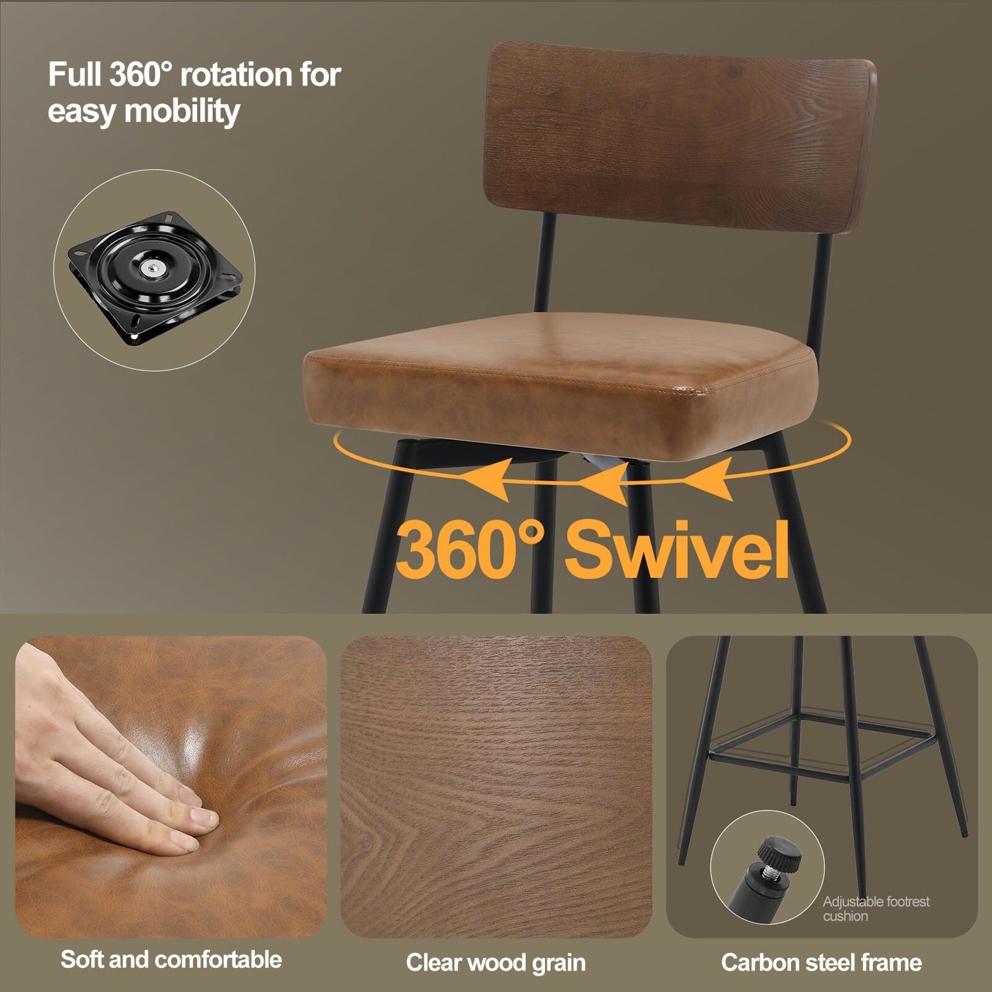Tabourets de bar/compteur pivotants à revêtement en simili cuir - Lot de 2/3/4