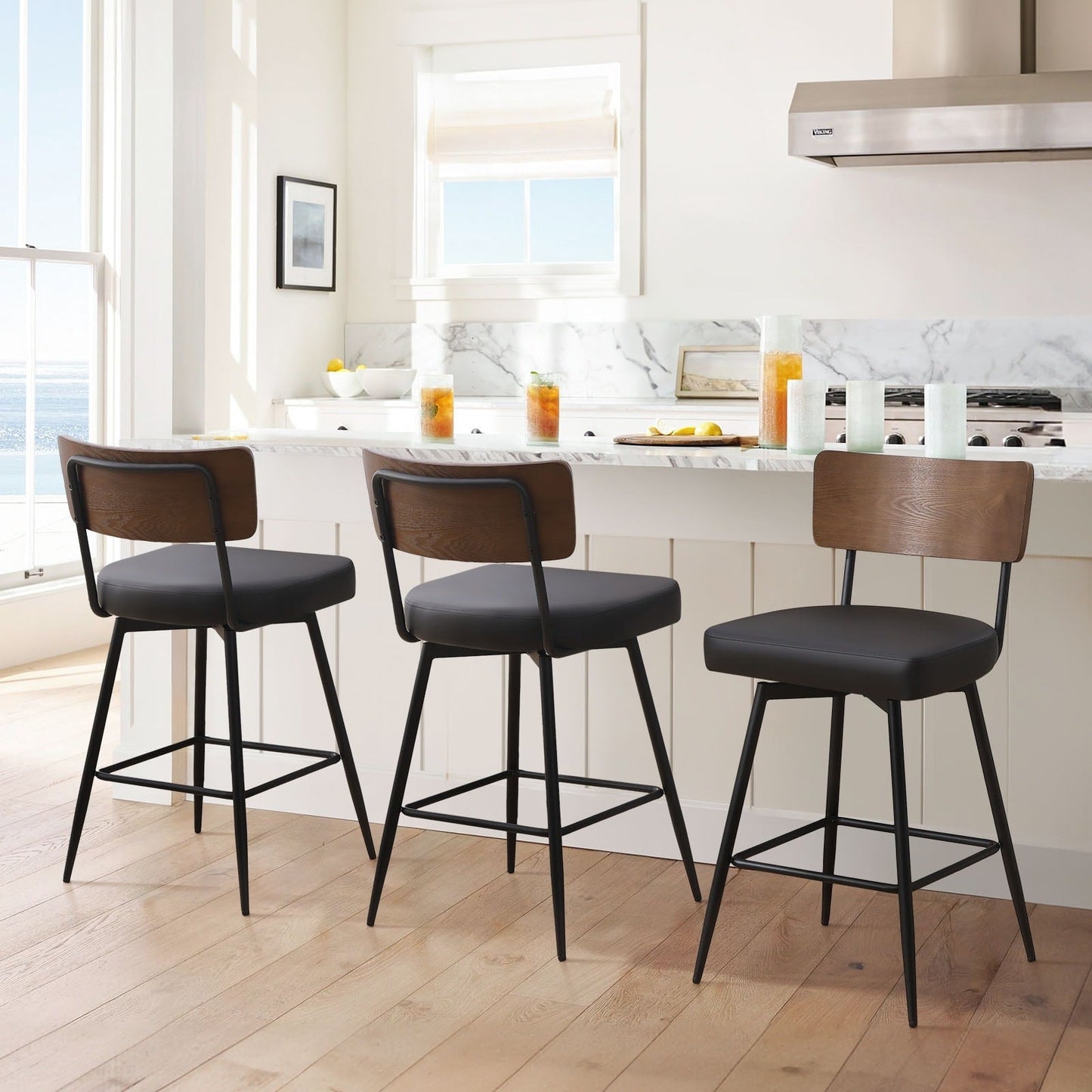Tabourets de bar/compteur pivotants à revêtement en simili cuir - Lot de 2/3/4