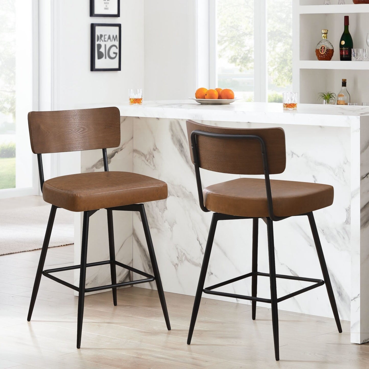 Tabourets de bar/compteur pivotants à revêtement en simili cuir - Lot de 2/3/4