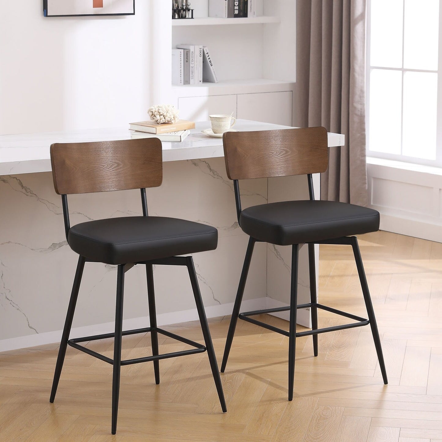 Tabourets de bar/compteur pivotants à revêtement en simili cuir - Lot de 2/3/4