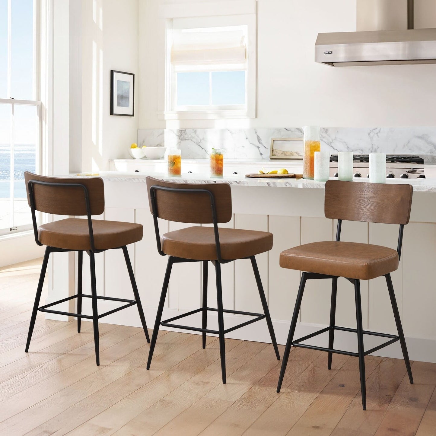 Tabourets de bar/compteur pivotants à revêtement en simili cuir - Lot de 2/3/4