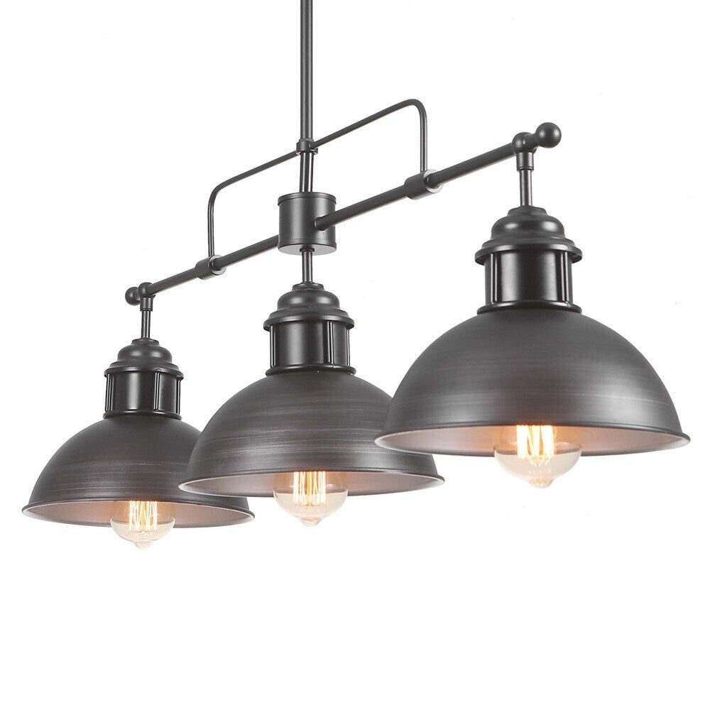 Suspension à 3 lumières style industriel et champêtre, forme de dôme, en métal, pour îlot de cuisine, finition bronze huilé.