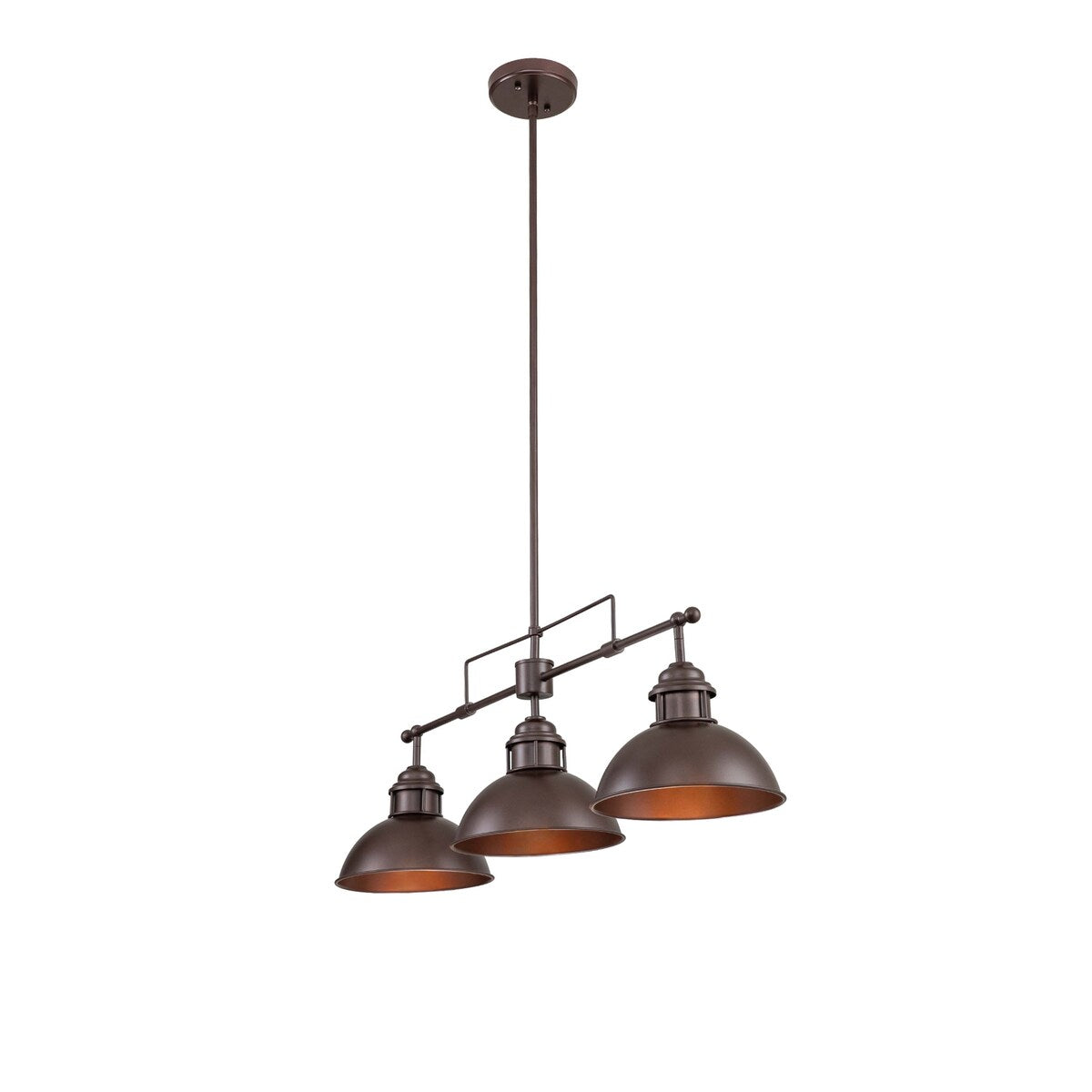 Suspension à 3 lumières style industriel et champêtre, forme de dôme, en métal, pour îlot de cuisine, finition bronze huilé.