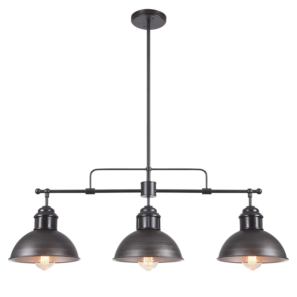 Suspension à 3 lumières style industriel et champêtre, forme de dôme, en métal, pour îlot de cuisine, finition bronze huilé.