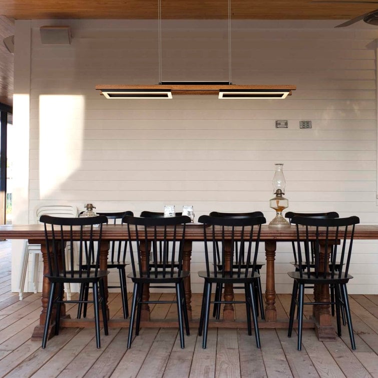 Suspension à LED intégrée en bois, linéaire, à 3 ou 5 lumières, pour îlot de cuisine.