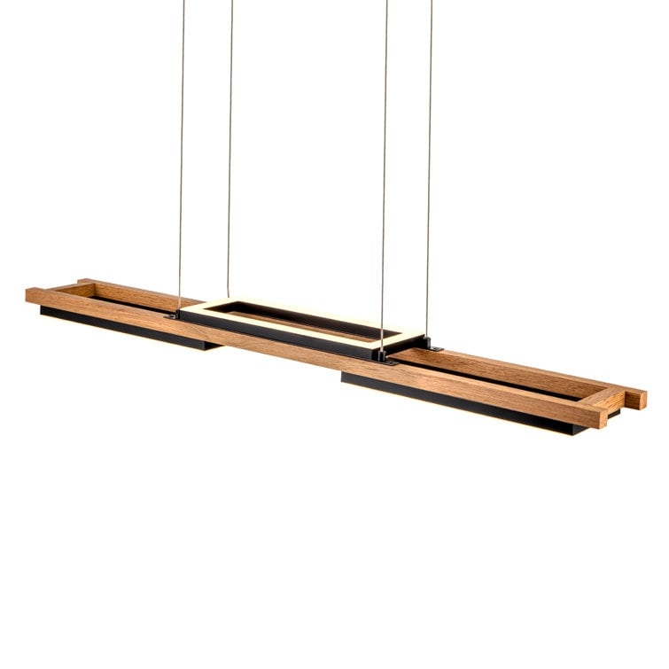 Suspension à LED intégrée en bois, linéaire, à 3 ou 5 lumières, pour îlot de cuisine.