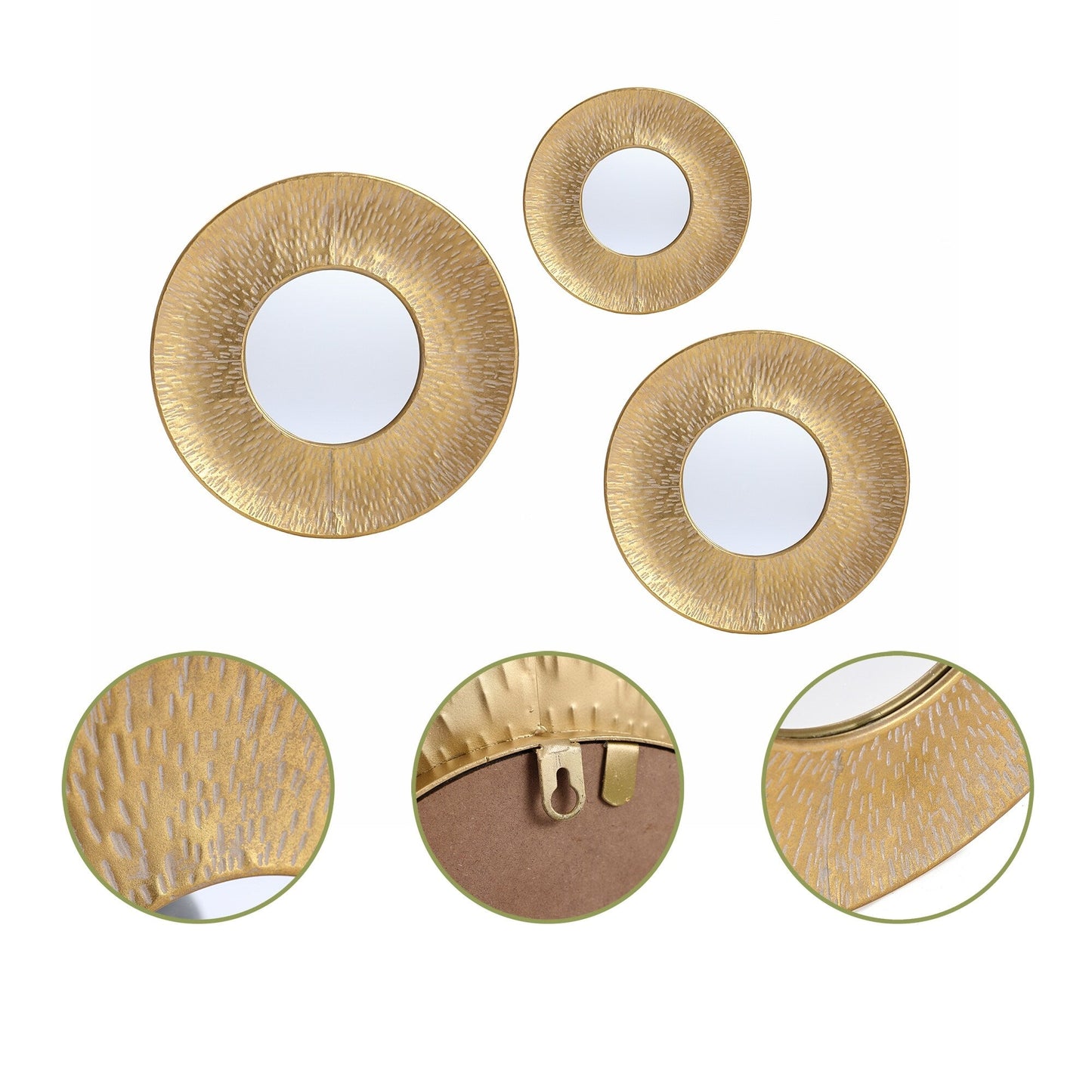 Ensemble de 3 miroirs muraux ronds en métal doré - 56,5 cm de diamètre x 6 cm de profondeur