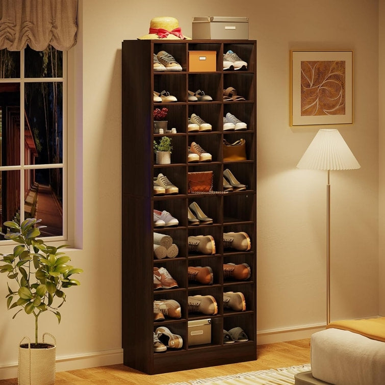 Meuble à chaussures haut pour 30 paires, étagère à chaussures en bois blanc à 10 niveaux pour placard, entrée - 10 niveaux