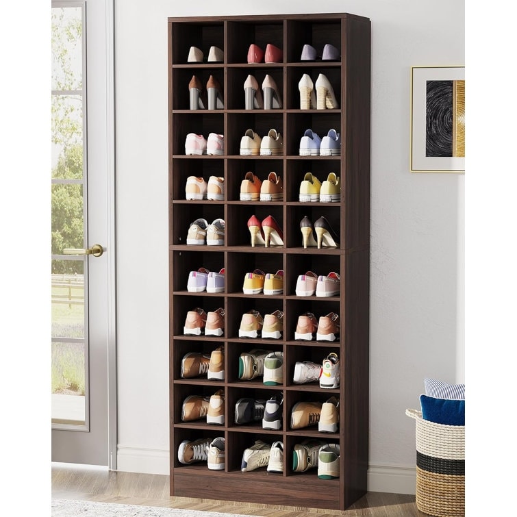 Meuble à chaussures haut pour 30 paires, étagère à chaussures en bois blanc à 10 niveaux pour placard, entrée - 10 niveaux