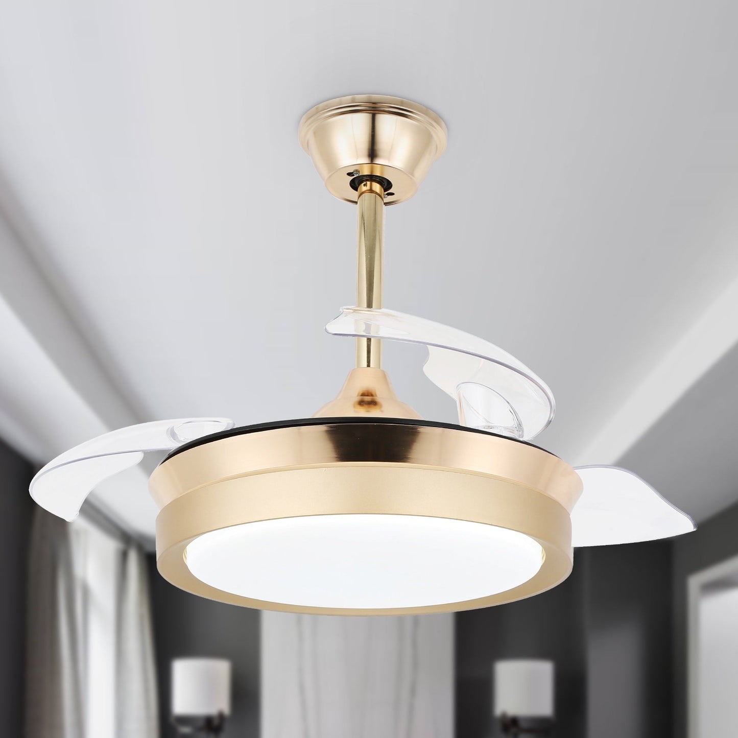 Ventilateur de plafond rétractable moderne Bella Depot 36 avec éclairage LED, lames réversibles à 6 vitesses avec télécommande