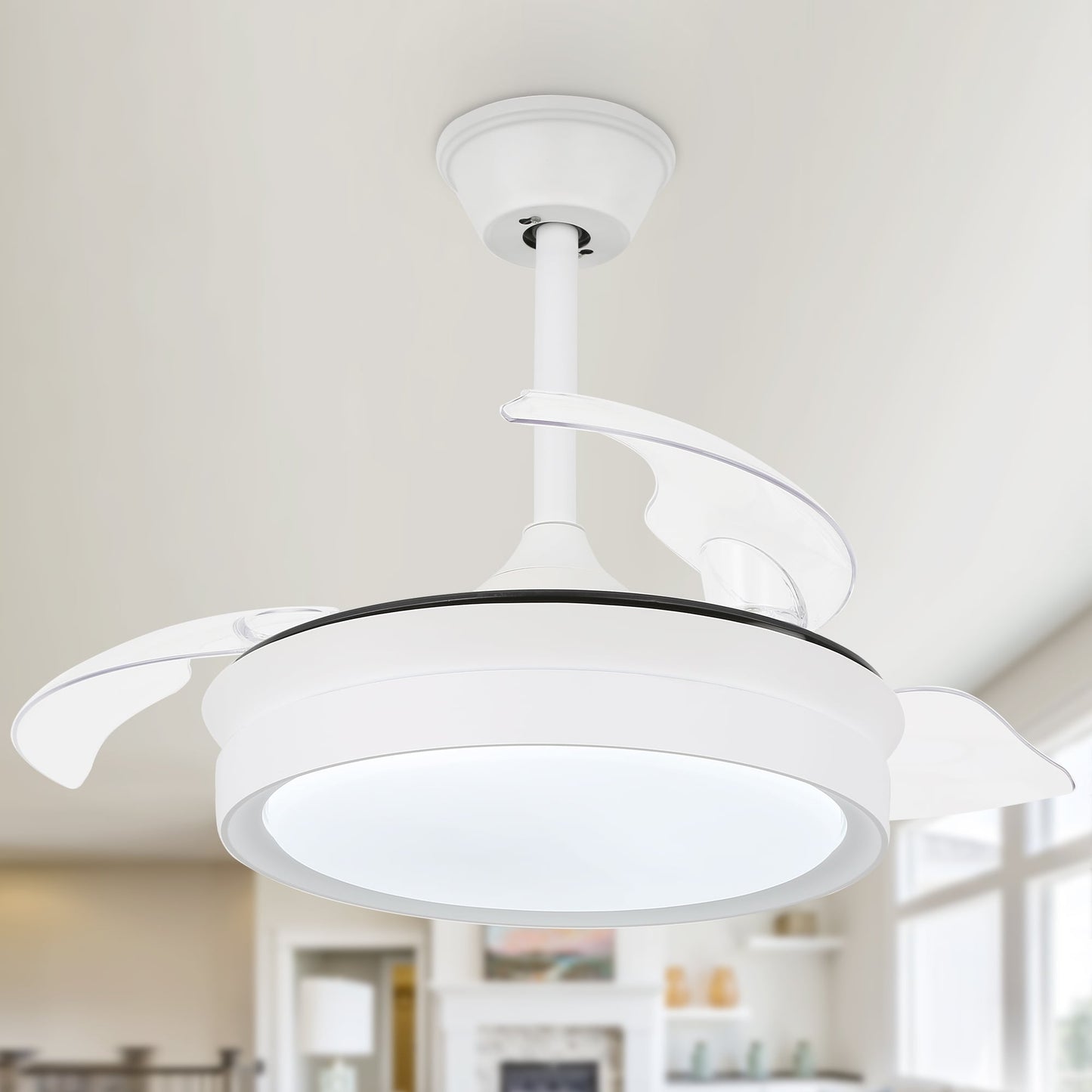 Ventilateur de plafond rétractable moderne Bella Depot 36 avec éclairage LED, lames réversibles à 6 vitesses avec télécommande