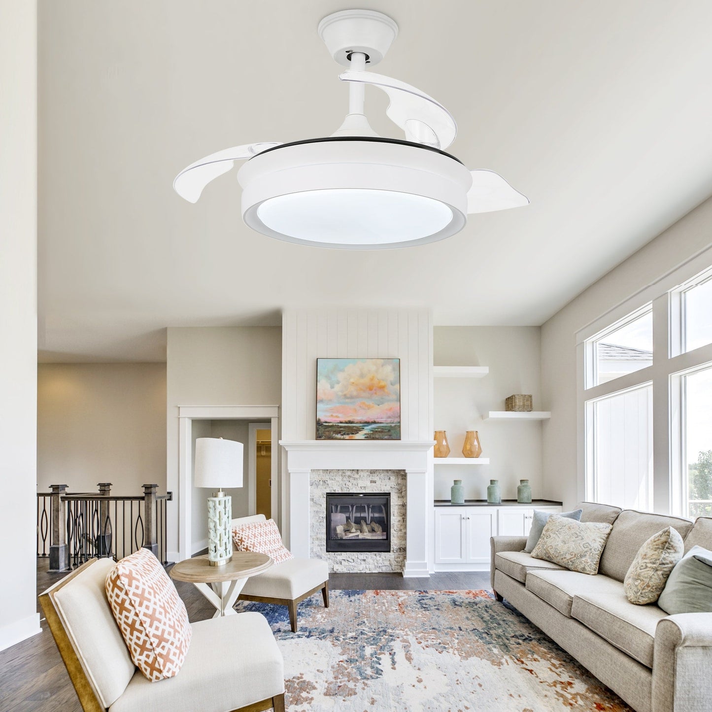 Ventilateur de plafond rétractable moderne Bella Depot 36 avec éclairage LED, lames réversibles à 6 vitesses avec télécommande