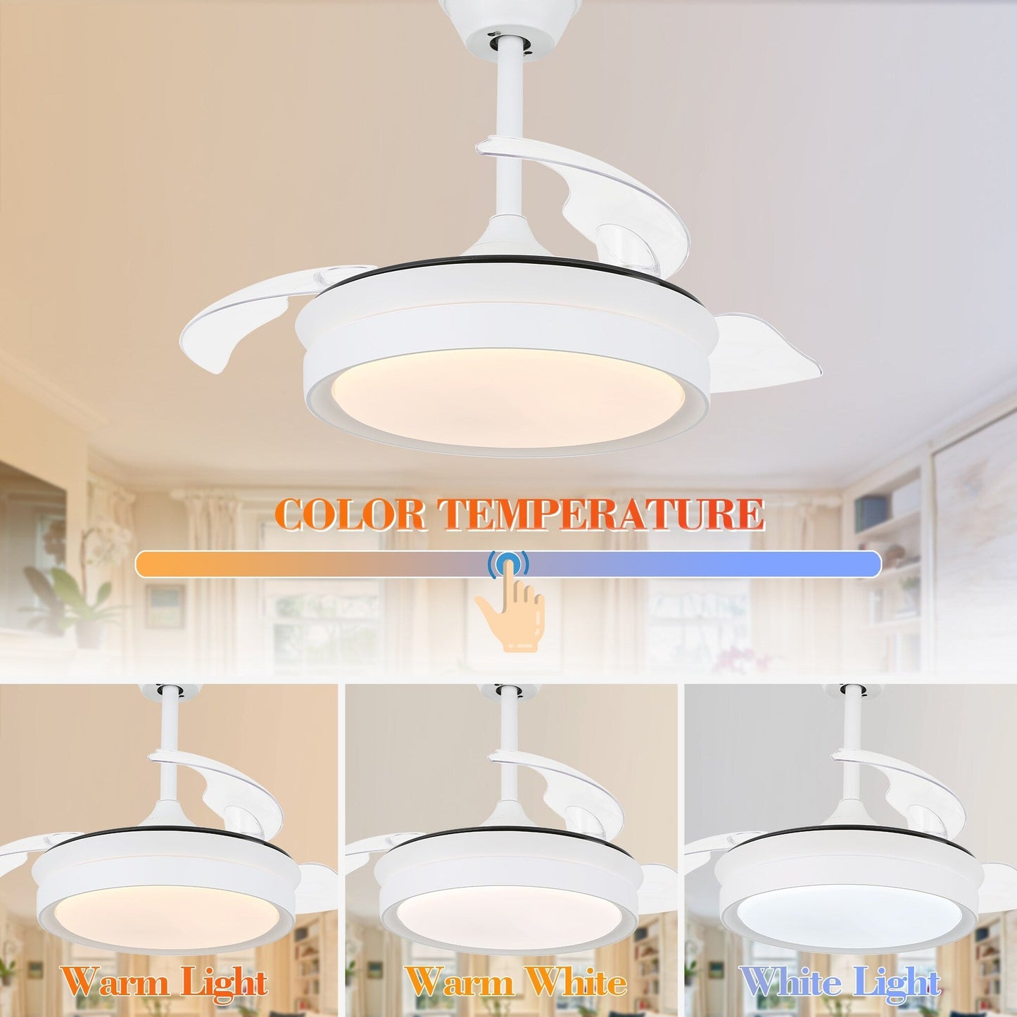 Ventilateur de plafond rétractable moderne Bella Depot 36 avec éclairage LED, lames réversibles à 6 vitesses avec télécommande