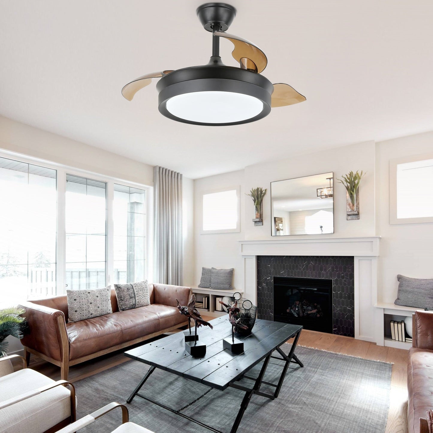 Ventilateur de plafond rétractable moderne Bella Depot 36 avec éclairage LED, lames réversibles à 6 vitesses avec télécommande