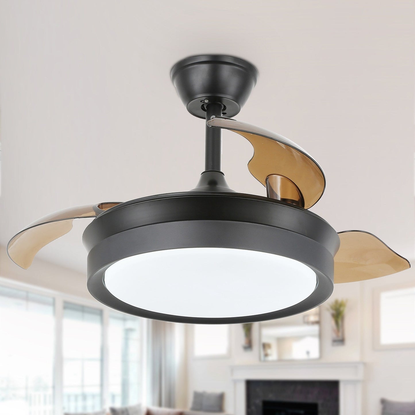 Ventilateur de plafond rétractable moderne Bella Depot 36 avec éclairage LED, lames réversibles à 6 vitesses avec télécommande