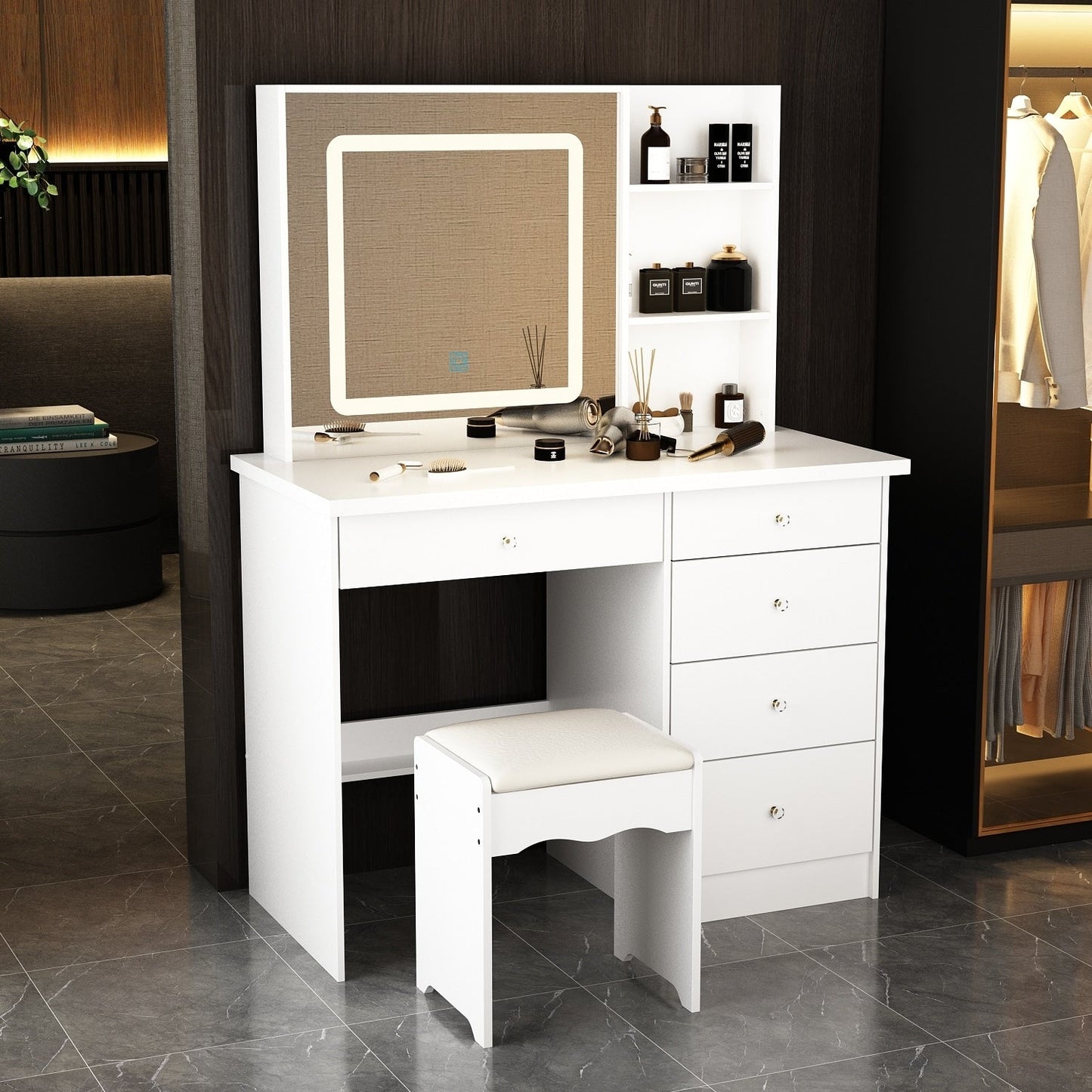 Ensemble coiffeuse et miroir avec tabouret, 99,5 cm de largeur