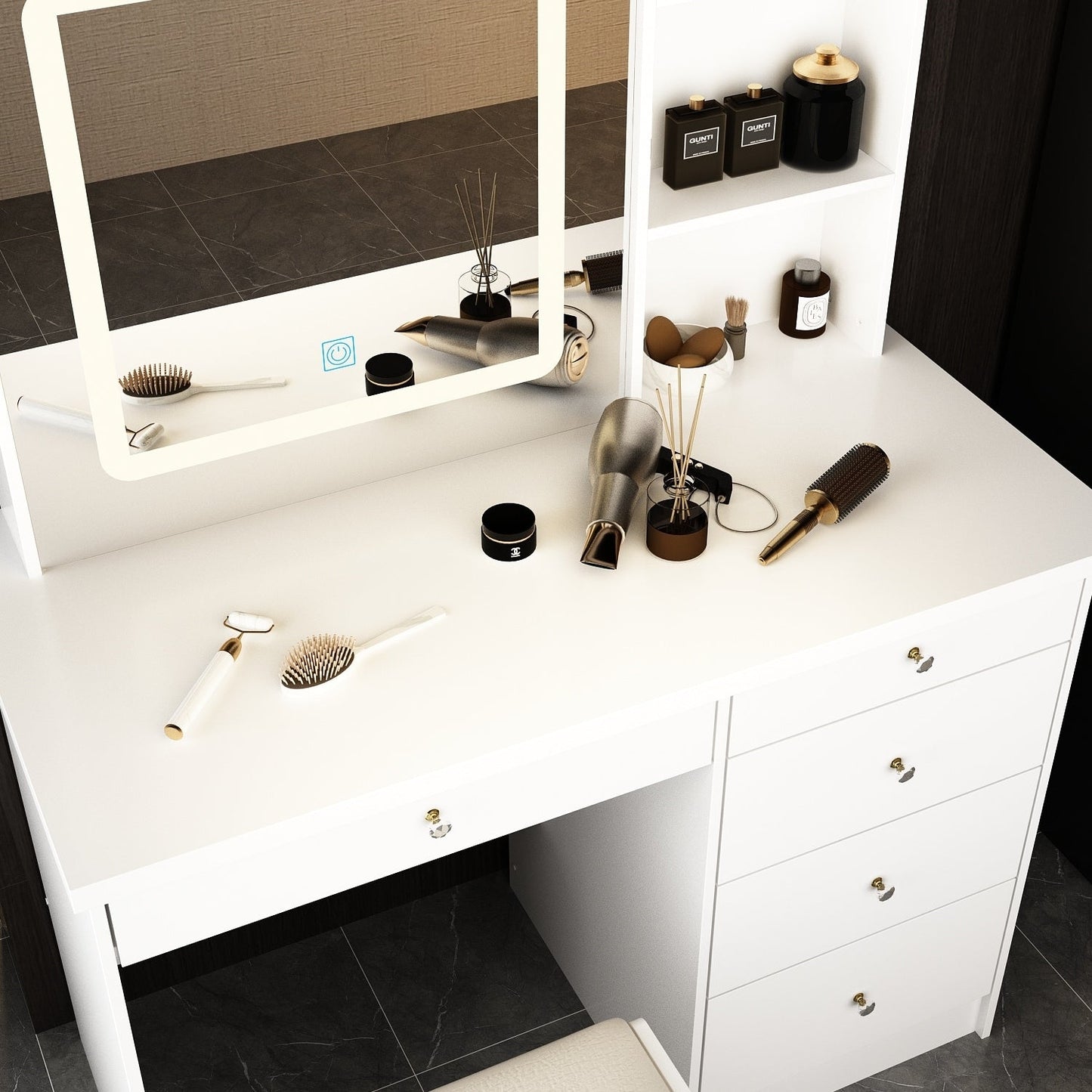 Ensemble coiffeuse et miroir avec tabouret, 99,5 cm de largeur