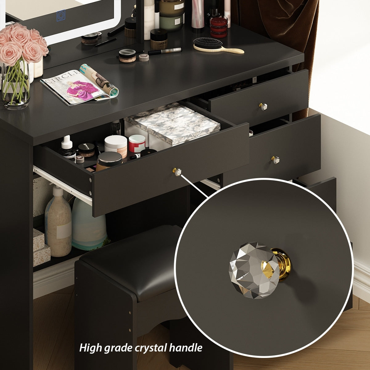 Ensemble coiffeuse et miroir avec tabouret, 99,5 cm de largeur