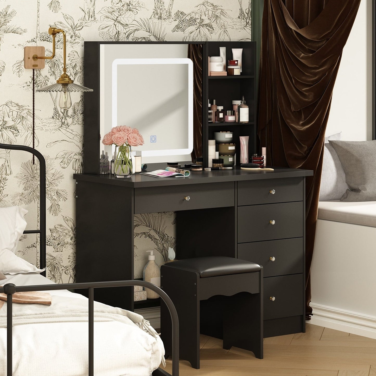 Ensemble coiffeuse et miroir avec tabouret, 99,5 cm de largeur