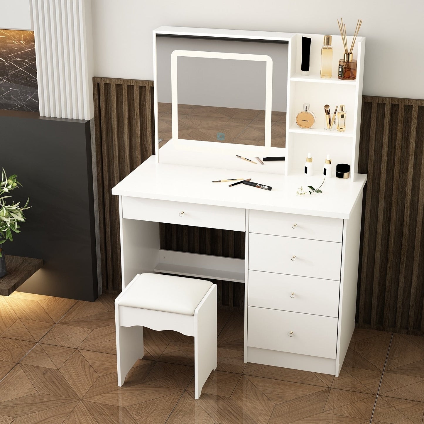 Ensemble coiffeuse et miroir avec tabouret, 99,5 cm de largeur