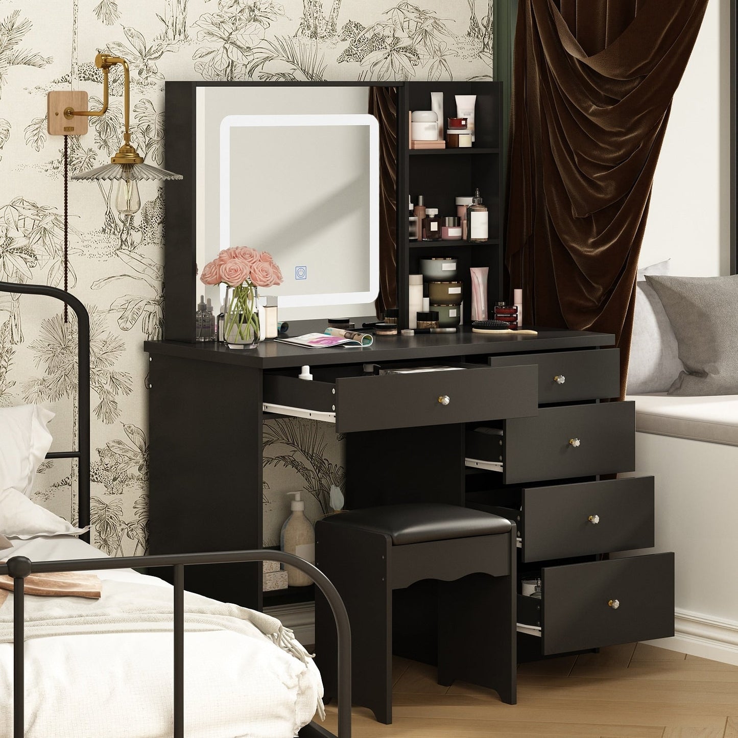 Ensemble coiffeuse et miroir avec tabouret, 99,5 cm de largeur