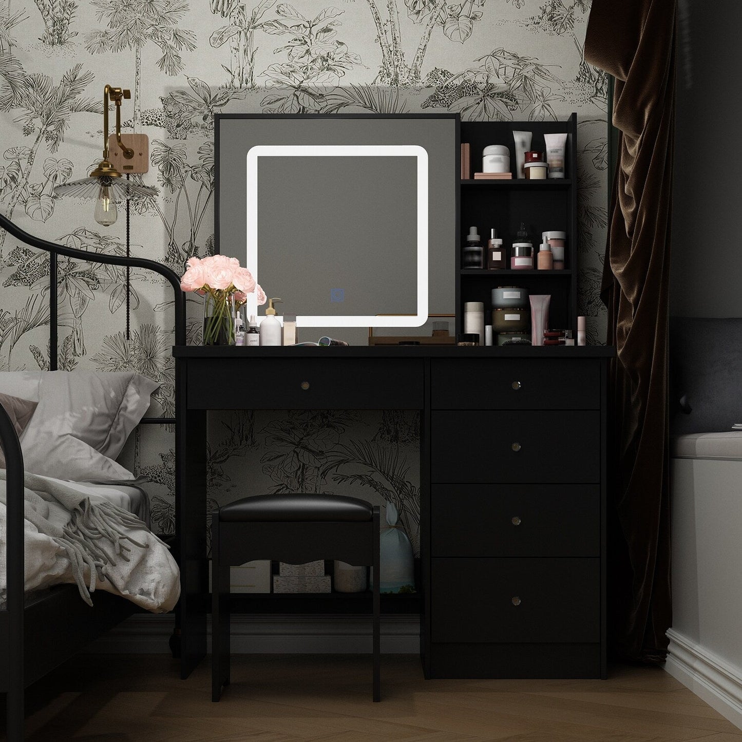 Ensemble coiffeuse et miroir avec tabouret, 99,5 cm de largeur