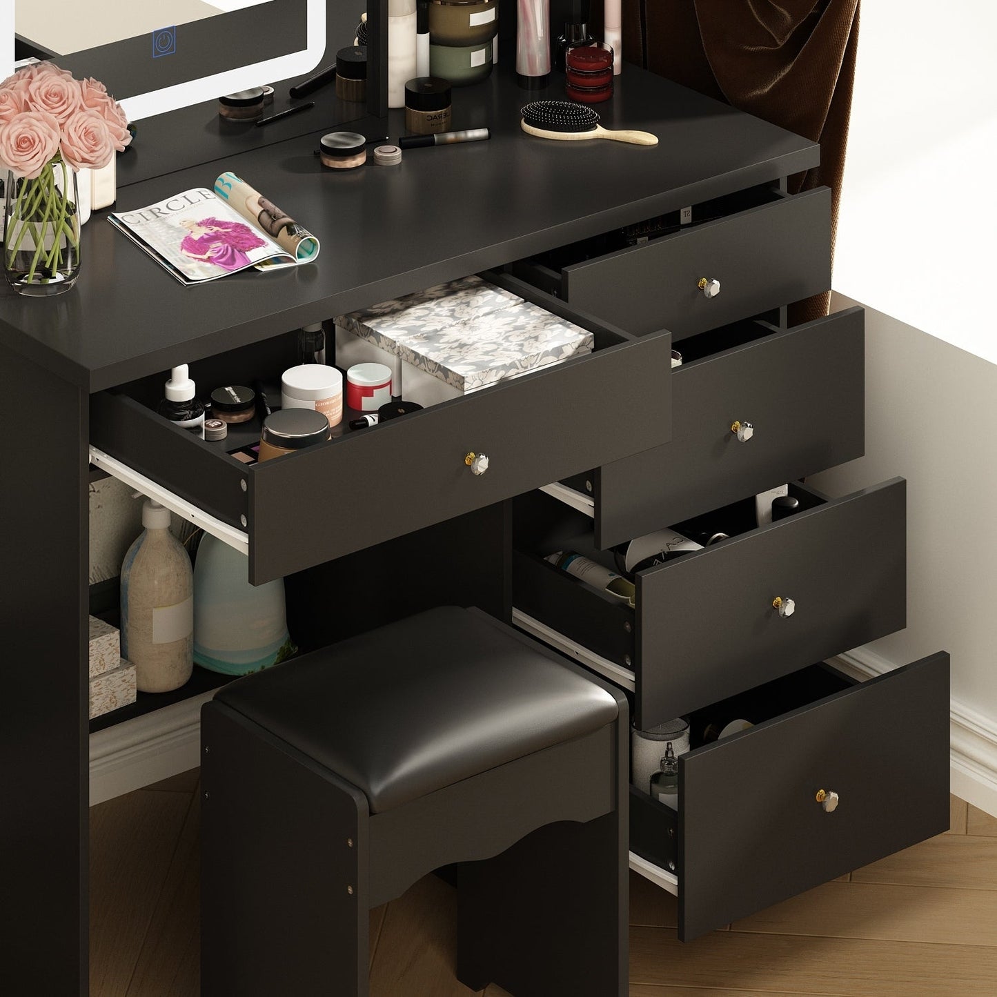 Ensemble coiffeuse et miroir avec tabouret, 99,5 cm de largeur