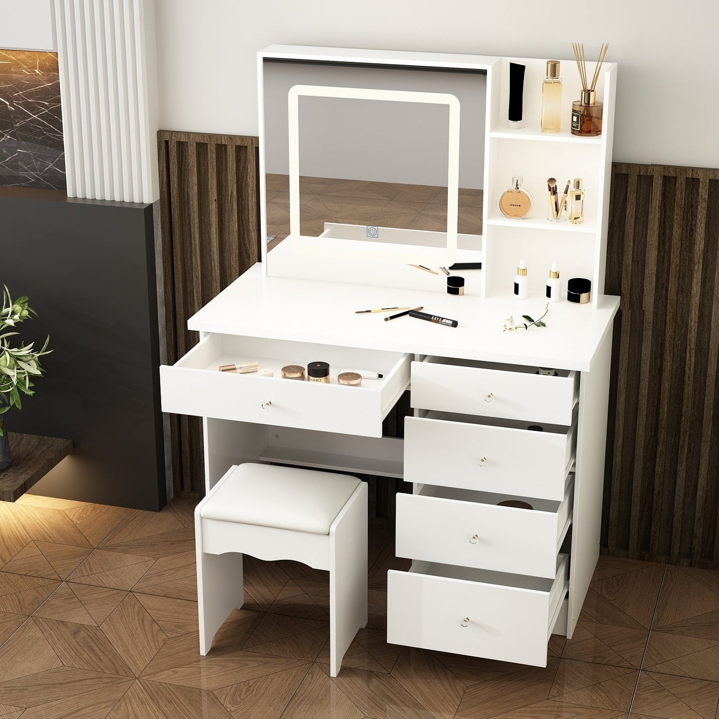Ensemble coiffeuse et miroir avec tabouret, 99,5 cm de largeur