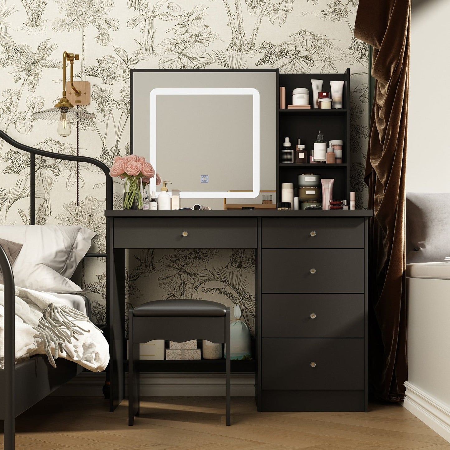 Ensemble coiffeuse et miroir avec tabouret, 99,5 cm de largeur