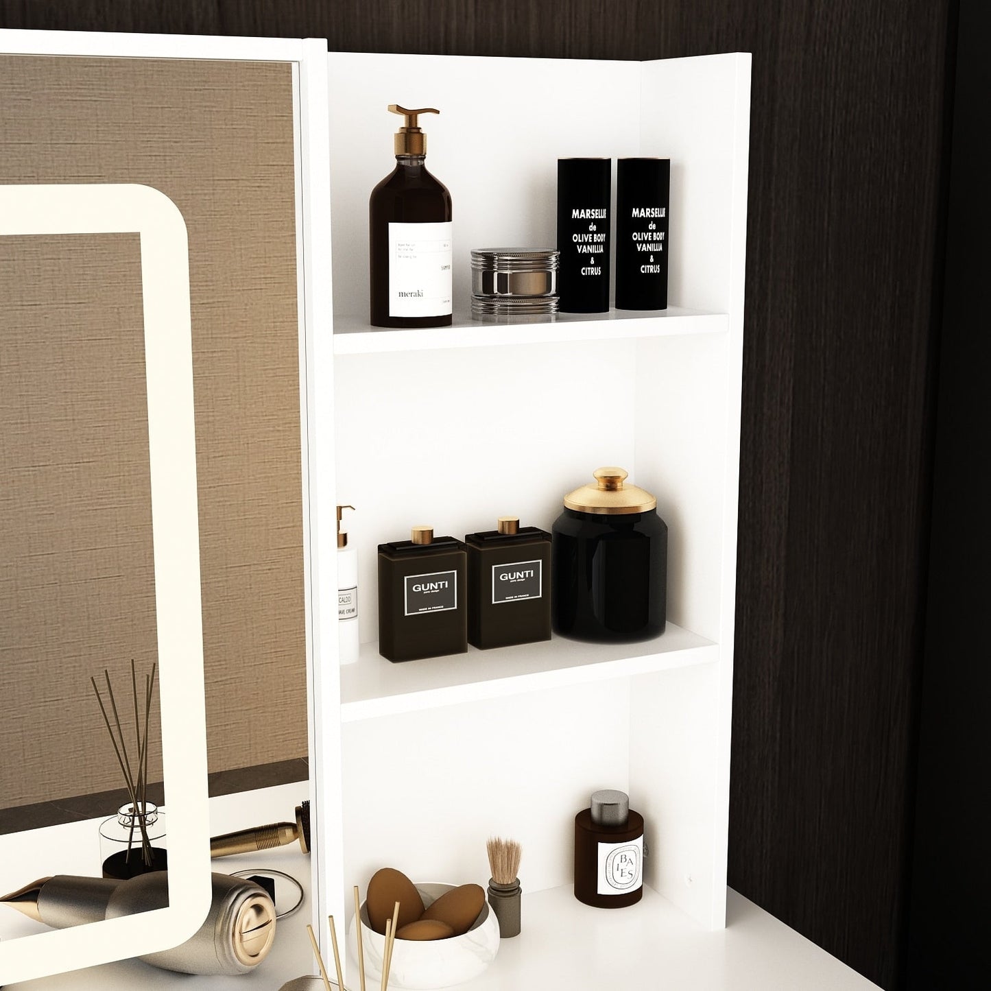 Ensemble coiffeuse et miroir avec tabouret, 99,5 cm de largeur