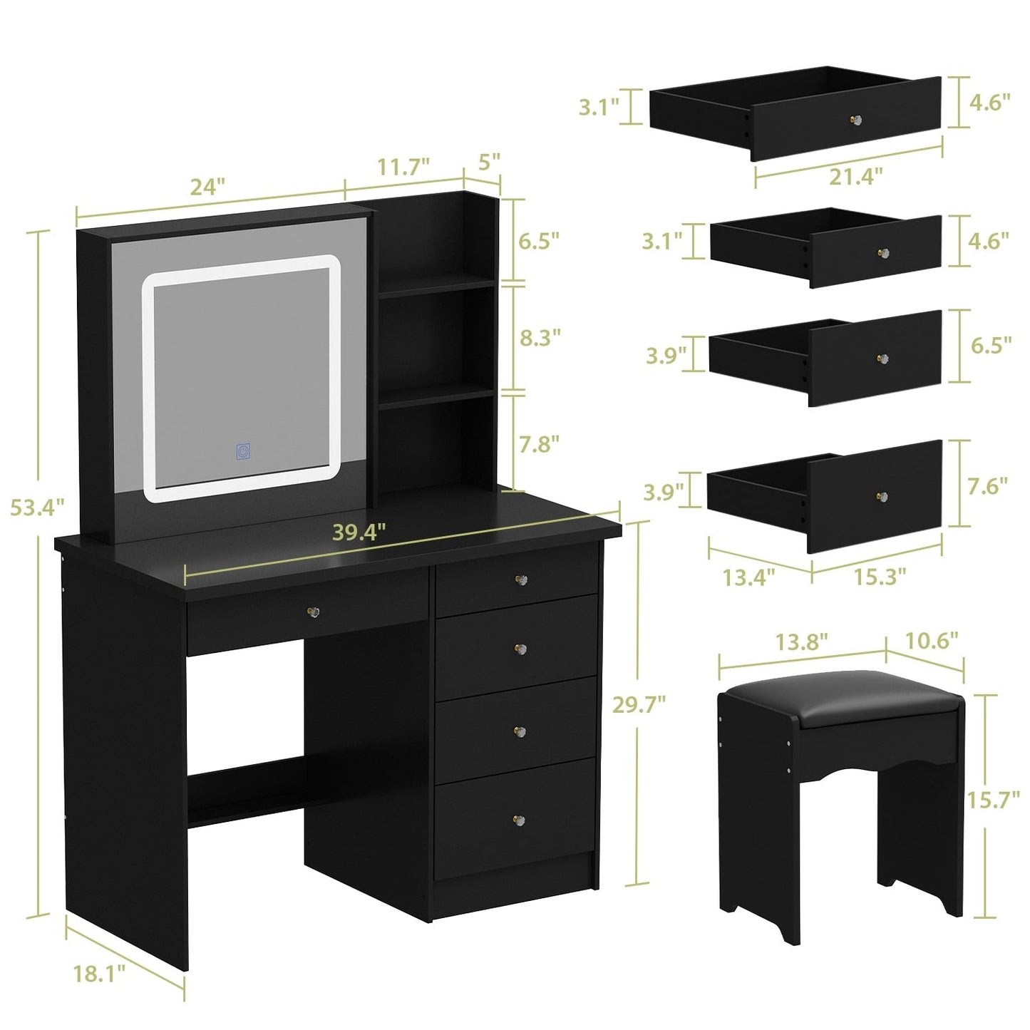 Ensemble coiffeuse et miroir avec tabouret, 99,5 cm de largeur