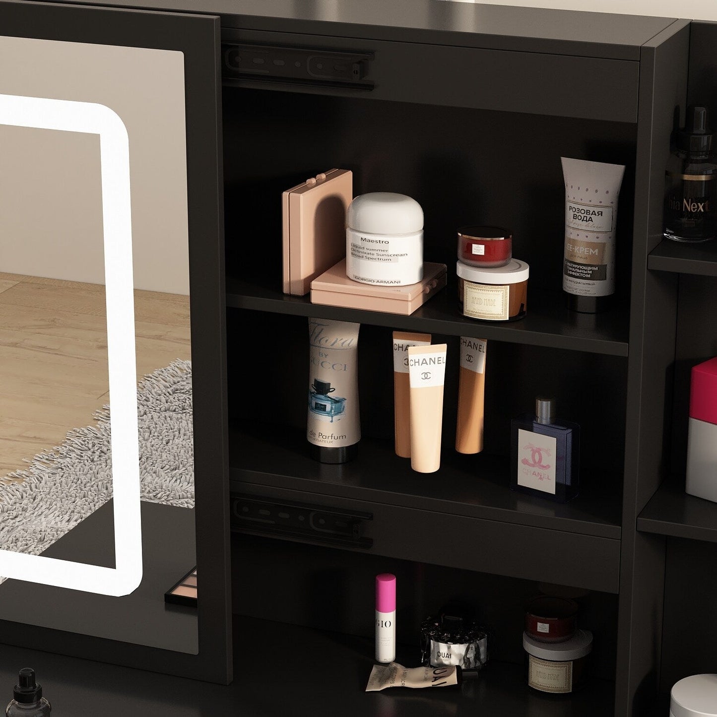 Ensemble de coiffeuse de maquillage de 99,5 cm de large avec tabouret et miroir