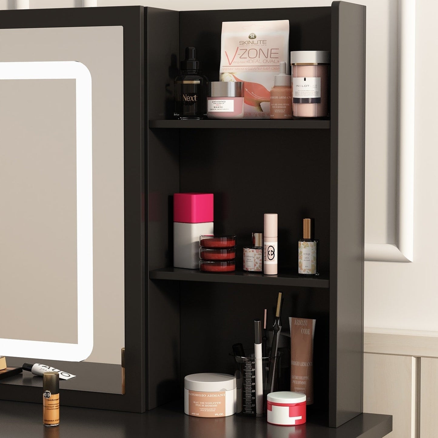 Ensemble de coiffeuse de maquillage de 99,5 cm de large avec tabouret et miroir