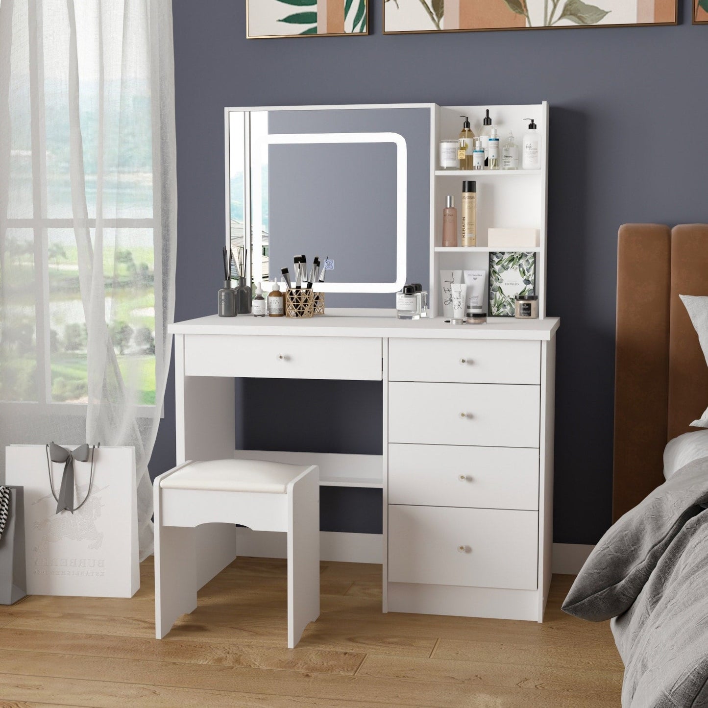 Ensemble coiffeuse et miroir avec tabouret, 99,5 cm de largeur