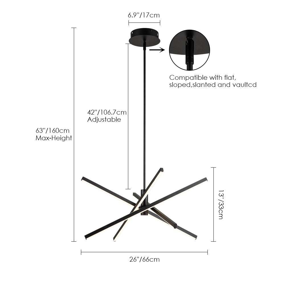 Luminaire suspendu linéaire en forme d'étoile de style moderne, en aluminium noir/or, avec LED, pour salon/salle à manger/cuisine.