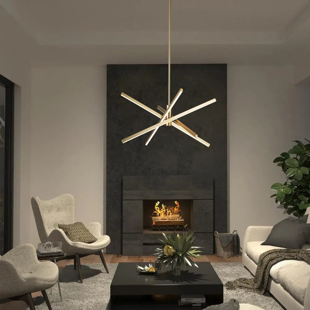 Luminaire suspendu linéaire en forme d'étoile de style moderne, en aluminium noir/or, avec LED, pour salon/salle à manger/cuisine.