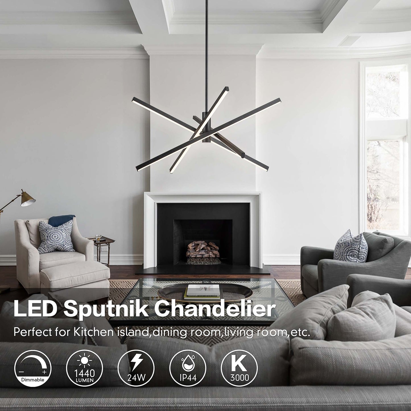 Luminaire suspendu linéaire en forme d'étoile de style moderne, en aluminium noir/or, avec LED, pour salon/salle à manger/cuisine.