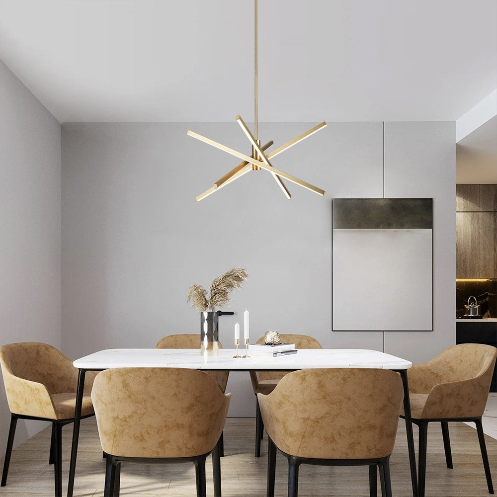 Luminaire suspendu linéaire en forme d'étoile de style moderne, en aluminium noir/or, avec LED, pour salon/salle à manger/cuisine.