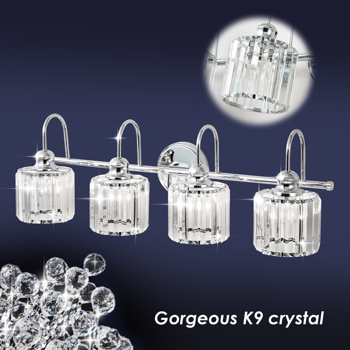 Chrome/ Noir/ Or Moderne Au-dessus du miroir Cristal Salle de bain Luminaires muraux pour salle de bain Lumières de vanité