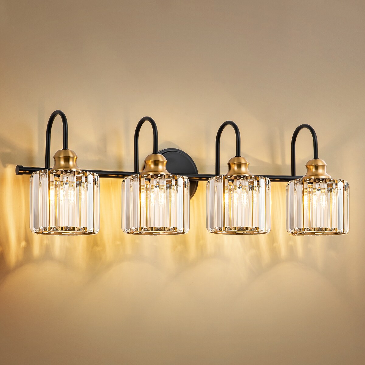 Chrome/ Noir/ Or Moderne Au-dessus du miroir Cristal Salle de bain Luminaires muraux pour salle de bain Lumières de vanité