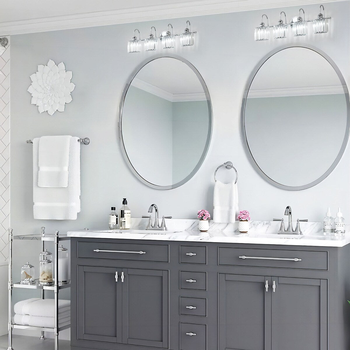 Chrome/ Noir/ Or Moderne Au-dessus du miroir Cristal Salle de bain Luminaires muraux pour salle de bain Lumières de vanité