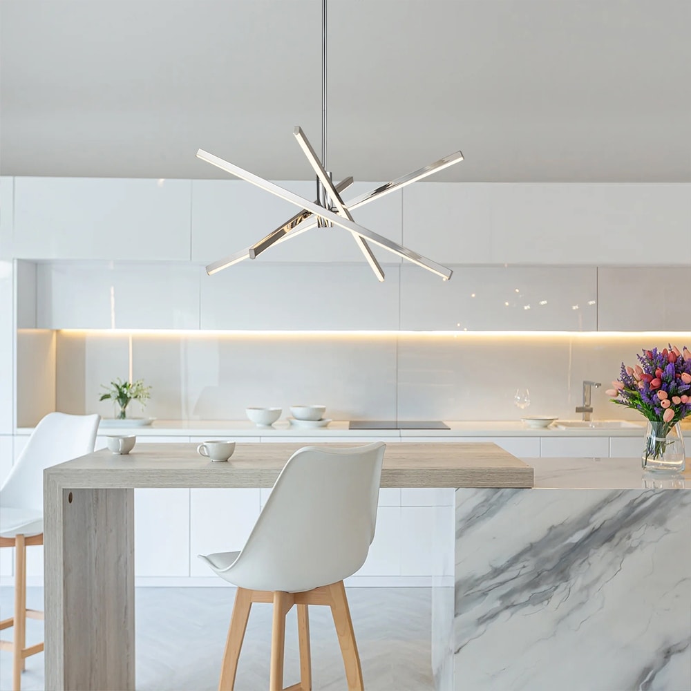 Luminaire suspendu linéaire en forme d'étoile de style moderne, en aluminium noir/or, avec LED, pour salon/salle à manger/cuisine.