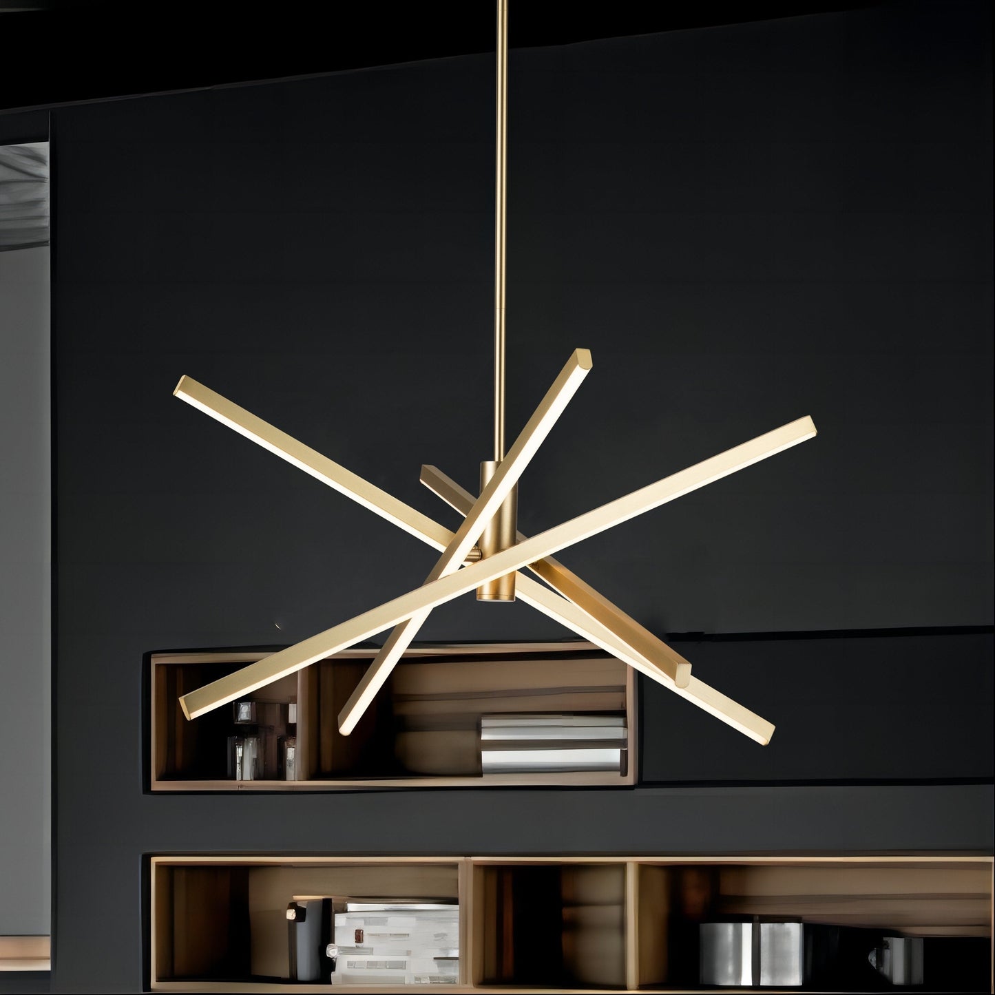 Luminaire suspendu linéaire en forme d'étoile de style moderne, en aluminium noir/or, avec LED, pour salon/salle à manger/cuisine.