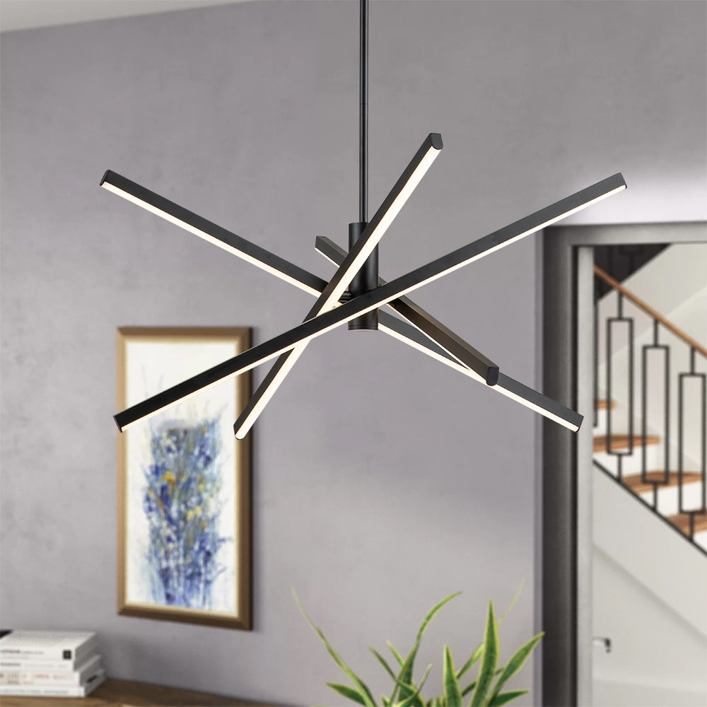 Luminaire suspendu linéaire en forme d'étoile de style moderne, en aluminium noir/or, avec LED, pour salon/salle à manger/cuisine.