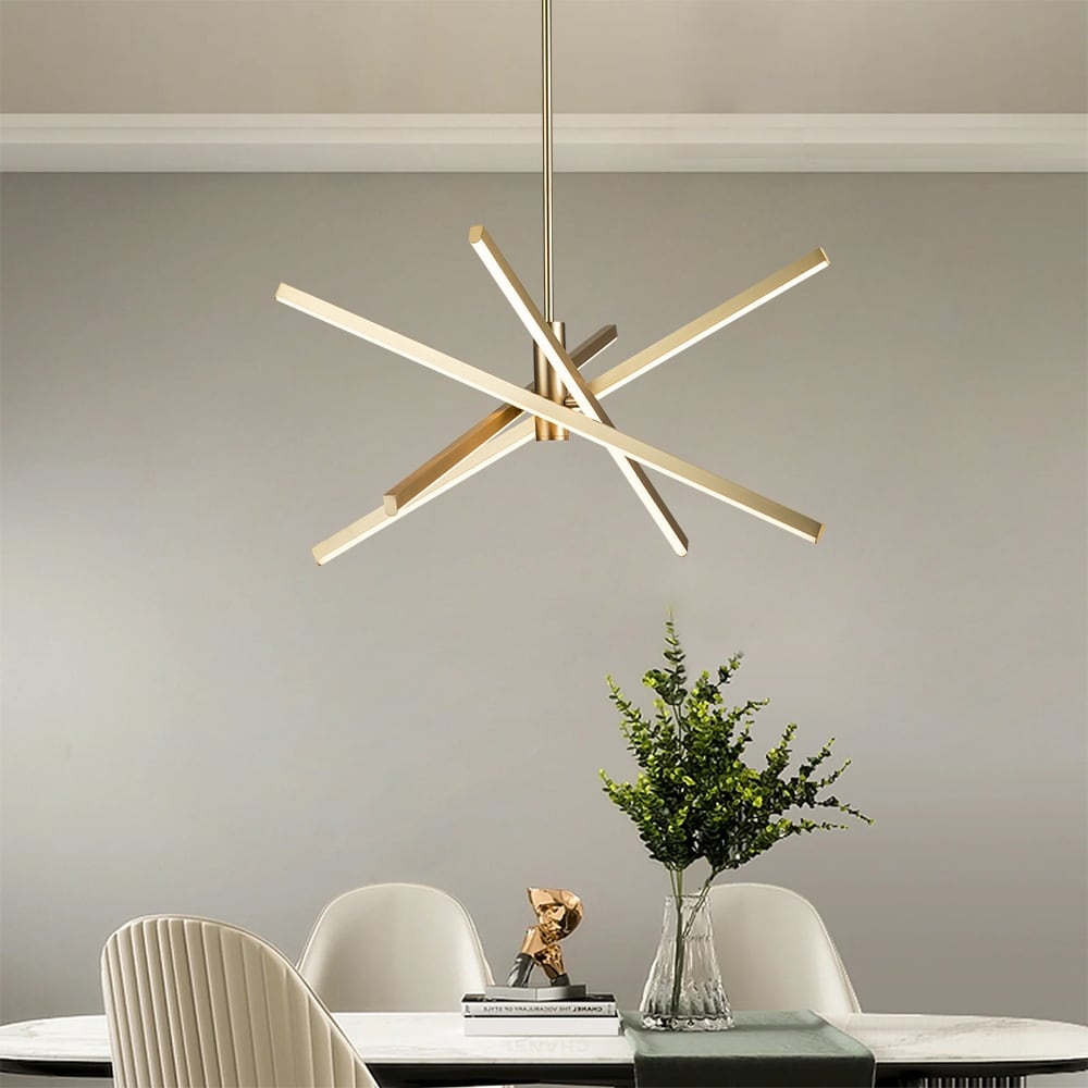 Luminaire suspendu linéaire en forme d'étoile de style moderne, en aluminium noir/or, avec LED, pour salon/salle à manger/cuisine.