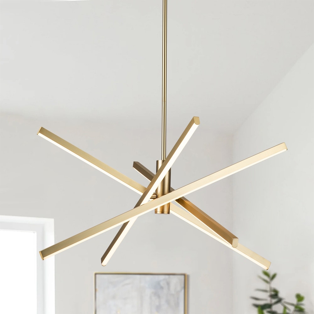 Luminaire suspendu linéaire en forme d'étoile de style moderne, en aluminium noir/or, avec LED, pour salon/salle à manger/cuisine.