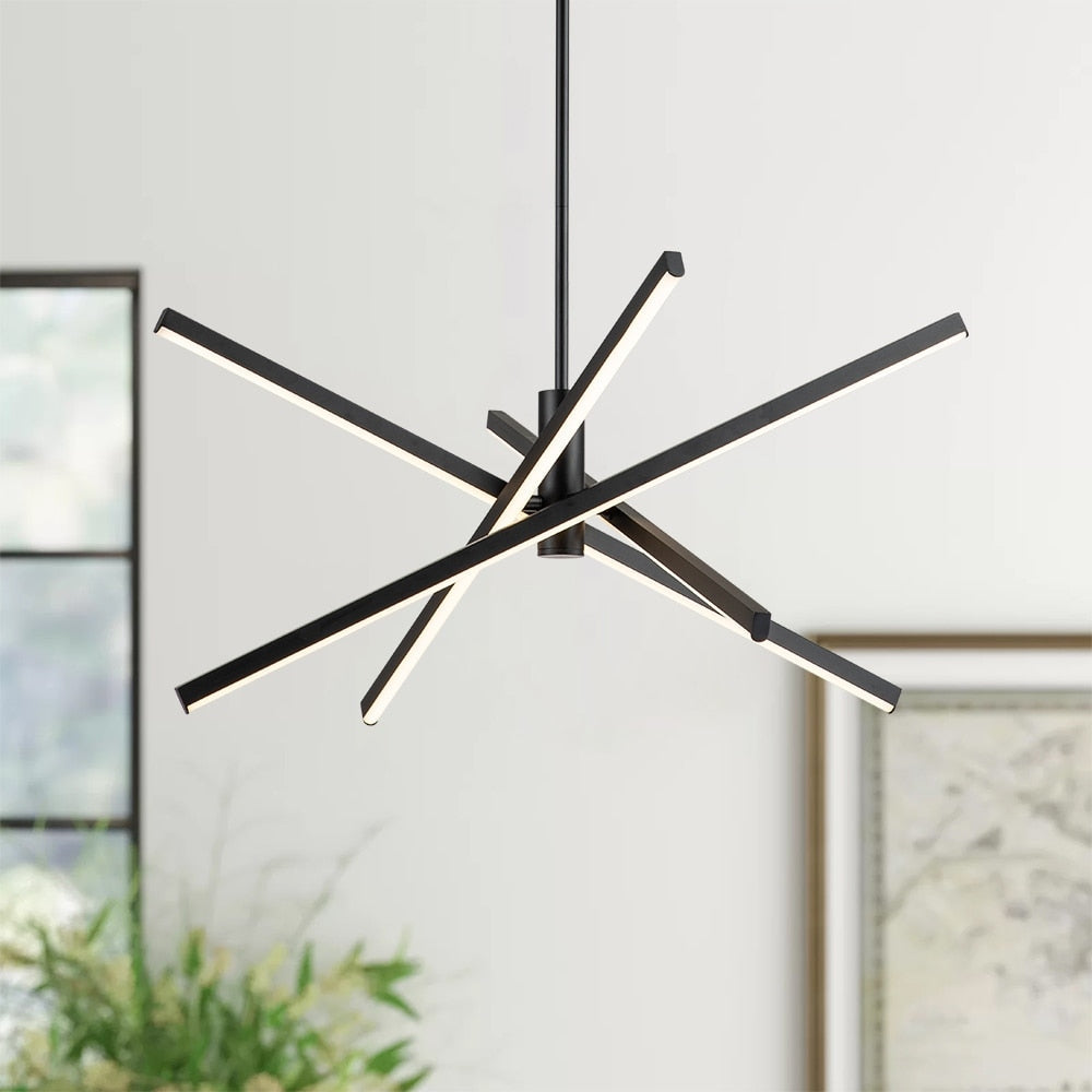 Luminaire suspendu linéaire en forme d'étoile de style moderne, en aluminium noir/or, avec LED, pour salon/salle à manger/cuisine.