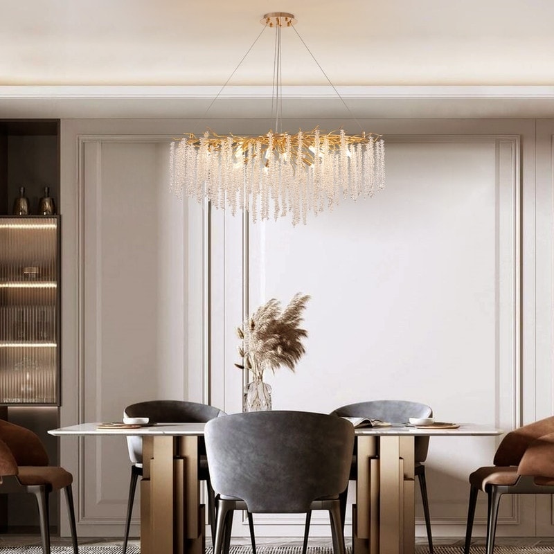 Luminaire rectangulaire moderne en cristal doré, branches d'arbre, 40 po, pour salle à manger, îlot de cuisine, lustre à branches.