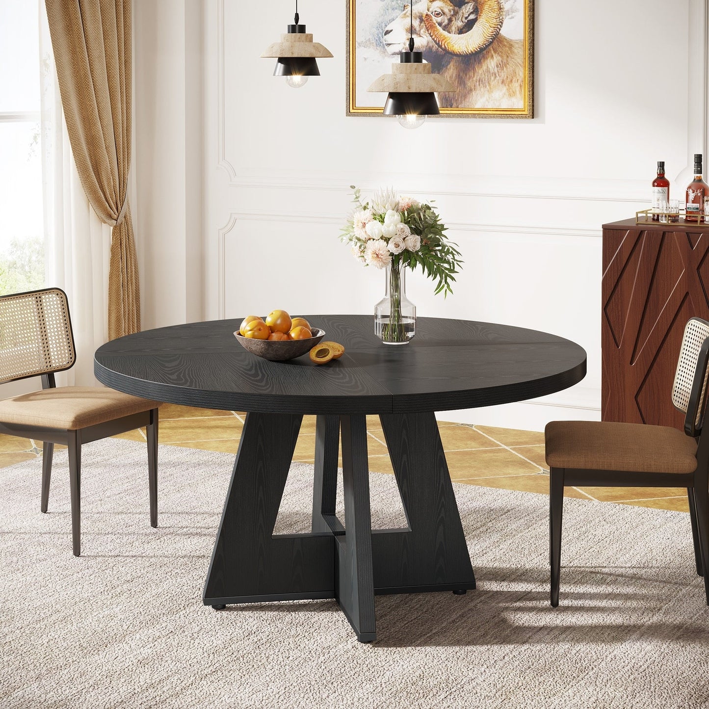 Table de salle à manger ronde de 47 pouces pour 4 personnes, table de cuisine de style farmhouse, petite table de repas en bois pour salle à manger et salon.